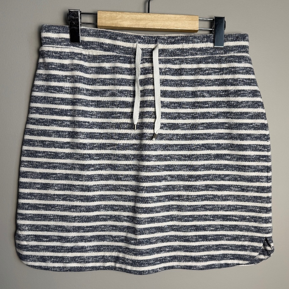 Kenji Women's M French Terry Cotton Blend‎ Skirt Pull-On Beach Gray/White Stripe
